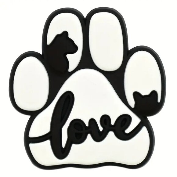 Dog Paw Print Love Black White Croc Shoe Charm Jibbitz - Picture 1 of 3
